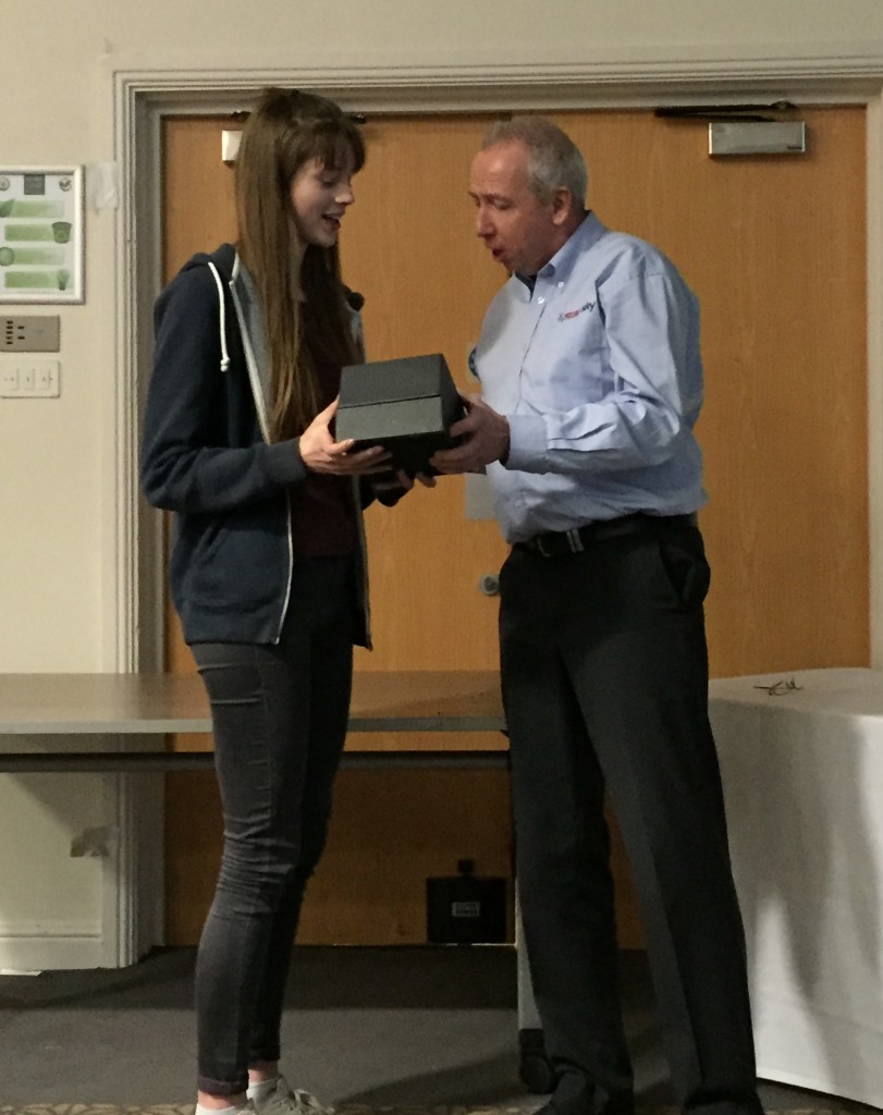 BC's John Mills presenting Hannah with her Gold CAYV