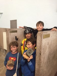 After the races my dad and Ollies dad showed us the famous changing rooms at roubaix where the professional winners have their names put on the showers – Ollie and Stan got a cobble trophy